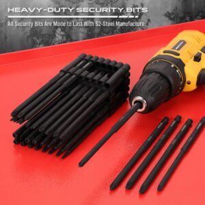 Extra Long Security Bit Set" 32-Piece S2 Steel Screwdriver Drill Bits for Tamper-Proof Screws, 6" Torx, PoziDriv, Spanner, Tri-Wing - Universal 1/4" Hex Shank for Electric, Impact Drills