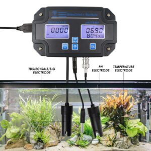 6 in1 PH Meter for Water Hydroponics Accuracy Digital PH Tester pH/EC/TDS/Salt/SG/Temperature Meter with Wireless Wi-Fi PH Monitor via Mobile APP for Household Drinking, Pool and Aquarium