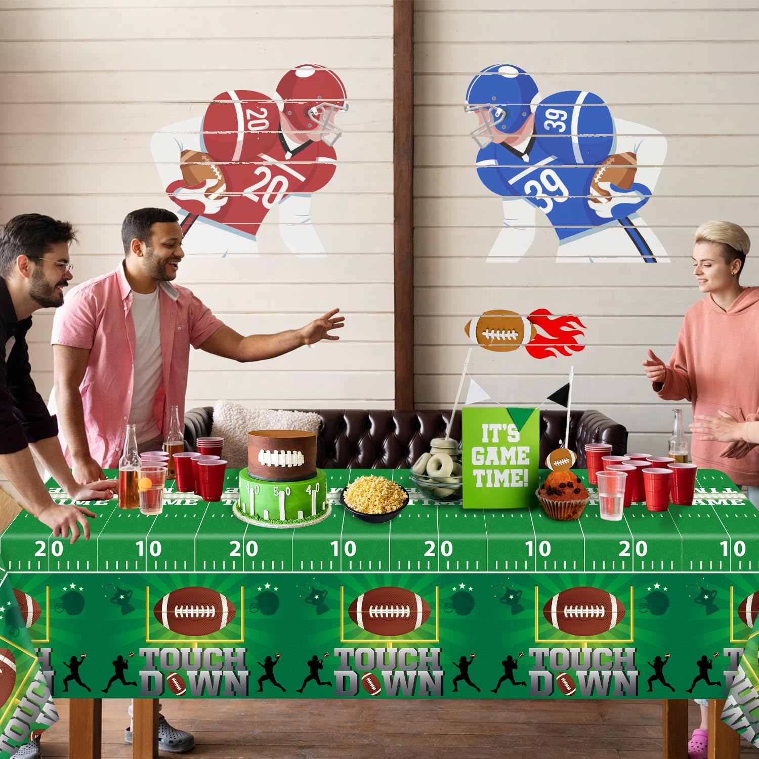 4 Pack Football Tablecloth PE Football Birthday Table Cover Football Theme Party Disposable Tablecloth Touchdown Table Cover Game Day Table Cloth Tailgate Decor Football Party Decorations 86 x 51 Inch