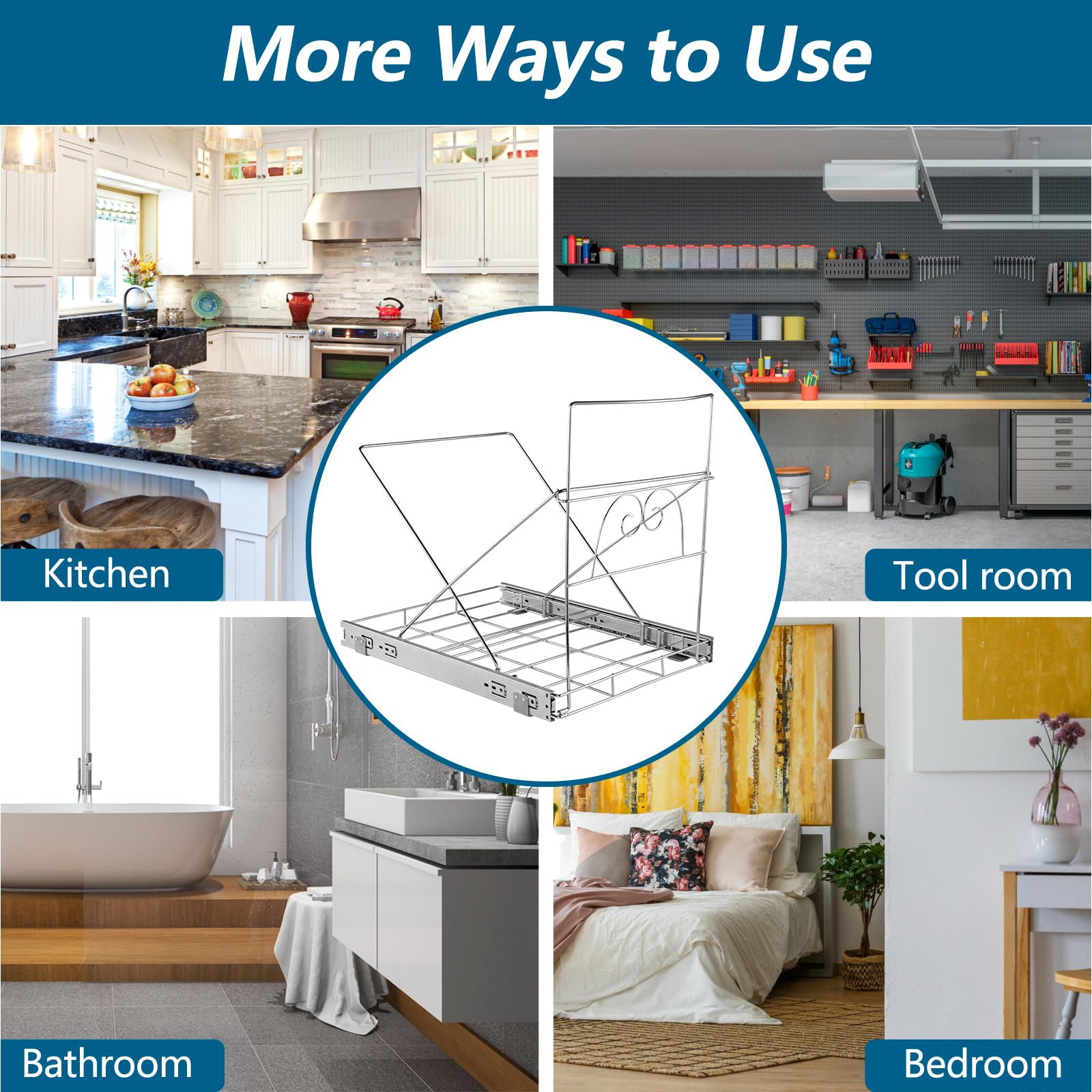 Pektiftn Double Pull Out Trash Can Under Cabinet, Under Sink Trash Can Pull Out Shelf Kit,Dual Compartment Slide Out Rack Rail for Kitchen Recycle Bins (Not Included Trash Can，Stainless Steel)