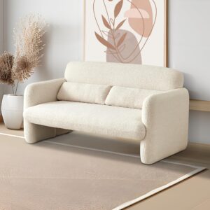 YOOBECH 59" W Loveseat Sofa 2-Seater Lamb Fabric Couch, Solid and Easy to Install, Small Modern Loveseat Sofas for Small Space, Bedroom, Apartment, Living Room (Beige)