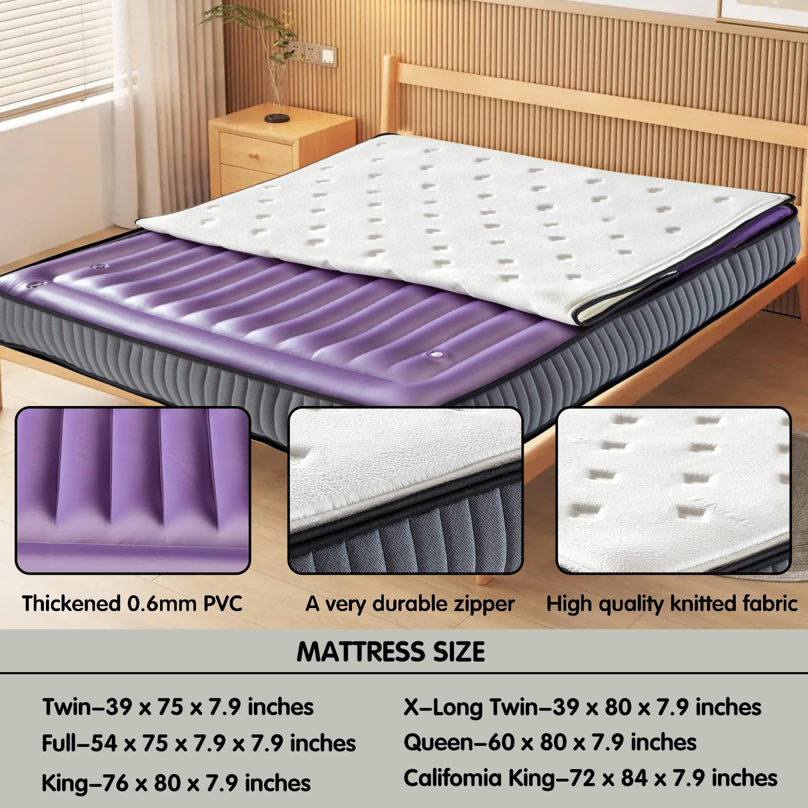 95% Small Wave Waterbed Mattresses－Intelligent Constant Temperature Full Size Water Bed, No Frame Needed Square Waterbed Mattress, Water and Air Dual Purpose Waterbed (Queen-60x80)