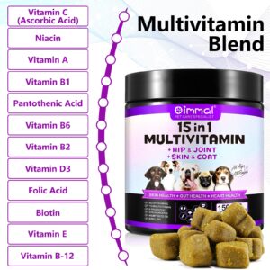 15 in 1 Dog Vitamins Supplements -150PCS-Multifunctional Supplements for Dogs-Glucosamine Chondroitin for Joint Support with Probiotics for Gut & Immune Health and Skin & Heart Health