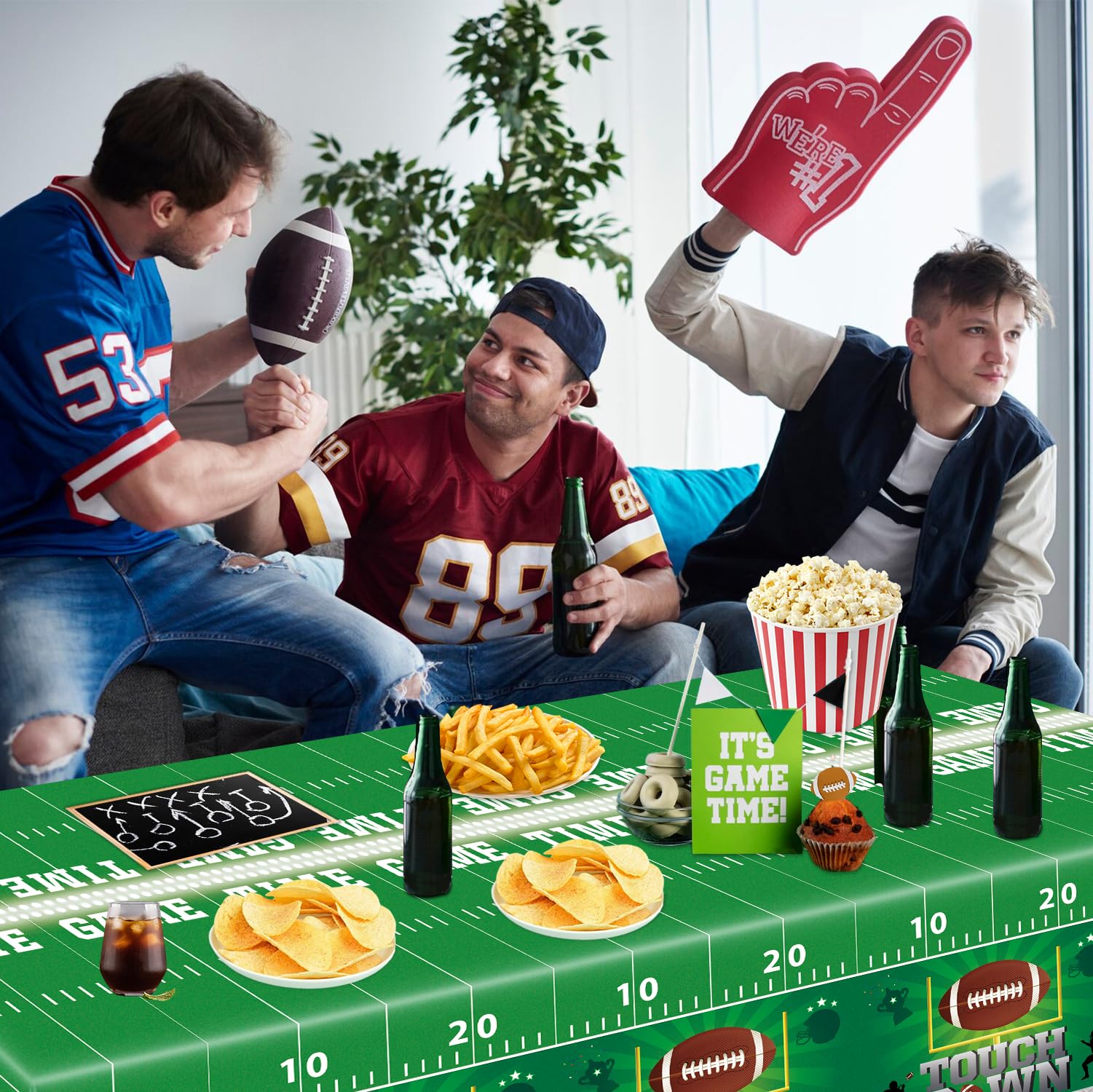 4 Pack Football Tablecloth PE Football Birthday Table Cover Football Theme Party Disposable Tablecloth Touchdown Table Cover Game Day Table Cloth Tailgate Decor Football Party Decorations 86 x 51 Inch