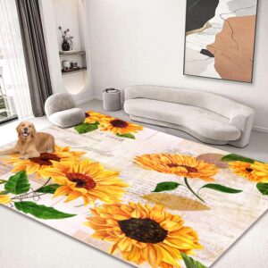 kksme large area rug 5'x6' carpet for bedroom living room home kitchen entryway indoor floor washable rugs mat sunflower