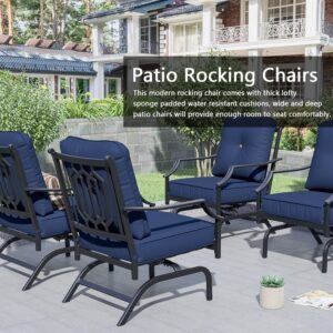 PatioFestival Outdoor Conversation Sets 5 Piece Patio Furniture Sets Square Propane Fire Pit Table with Rocking Chairs, Blue