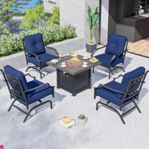 patiofestival outdoor conversation sets 5 piece patio furniture sets square propane fire pit table with rocking chairs, blue