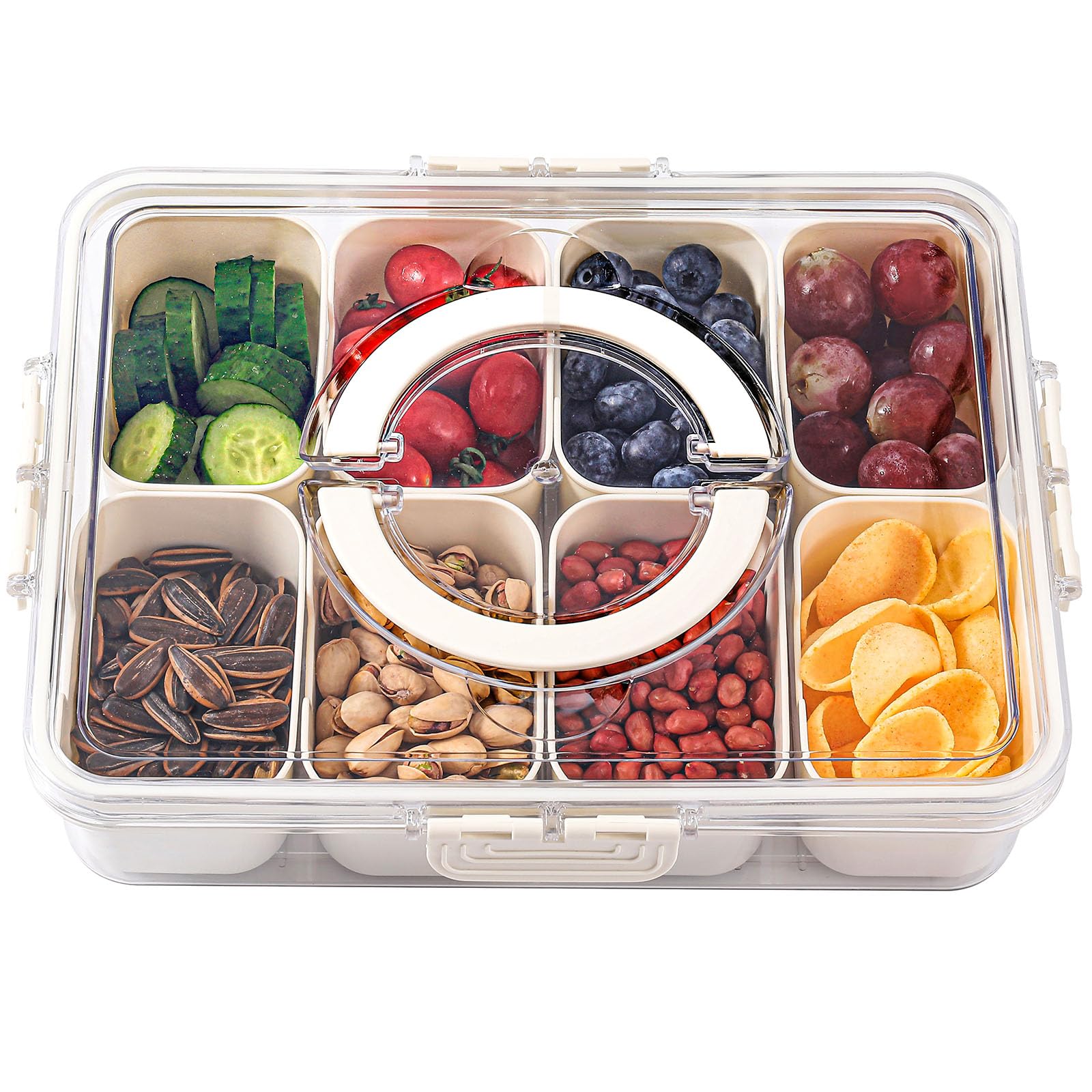 shopwithgreen Divided Serving Tray with Lid and Handle, Portable Snackle Box Charcuterie Container for Party, Veggies, Snack, Fruit, Nuts, Candy, Veggie Tray Snack Box for Entertaining, Picnic