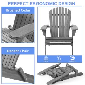 Gettati Folding Adirondack Chair Set of 2, Weather Resistant Folding Patio Lawn Chair for Outside Deck Garden Backyard Balcony, Weather Wood, Wooden Fire Pit Chair, Grey