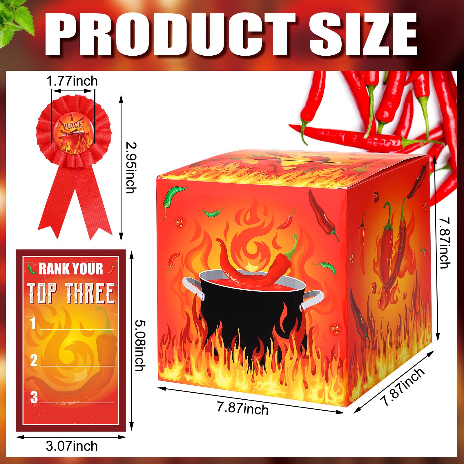 Tenceur Chili Cook off Contest Ballot Box with 50 Pcs Voting Cards and 3 Pcs Trophy Award Ribbons for Chili Cook off Game Award Prizes Party Supplies Decorations Cook Chef, Assembly Needed