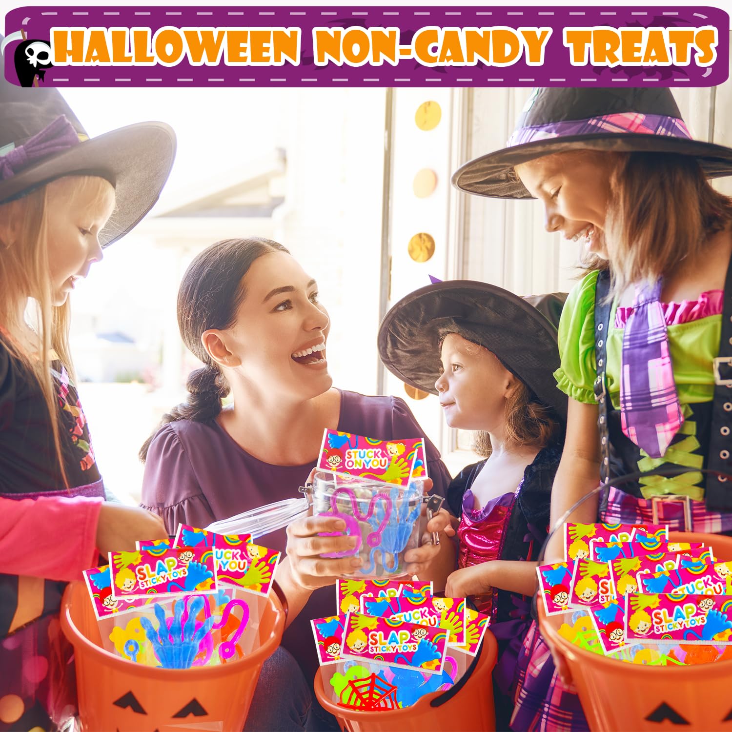 Halloween Treats Non Candy Bulk for Kids, Sticky Hands Party Favors Supplies for Toddlers-100 Pack,Halloween Birthday Basket Goodie bag Stuffer Fillers,Bulk Classroom Prizes Toys Gifts for Boys Girls