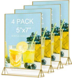 voriob acrylic sign holder 5x7 gold frames,clear sign holder,table sign holder for wedding table numbers art display 4pack