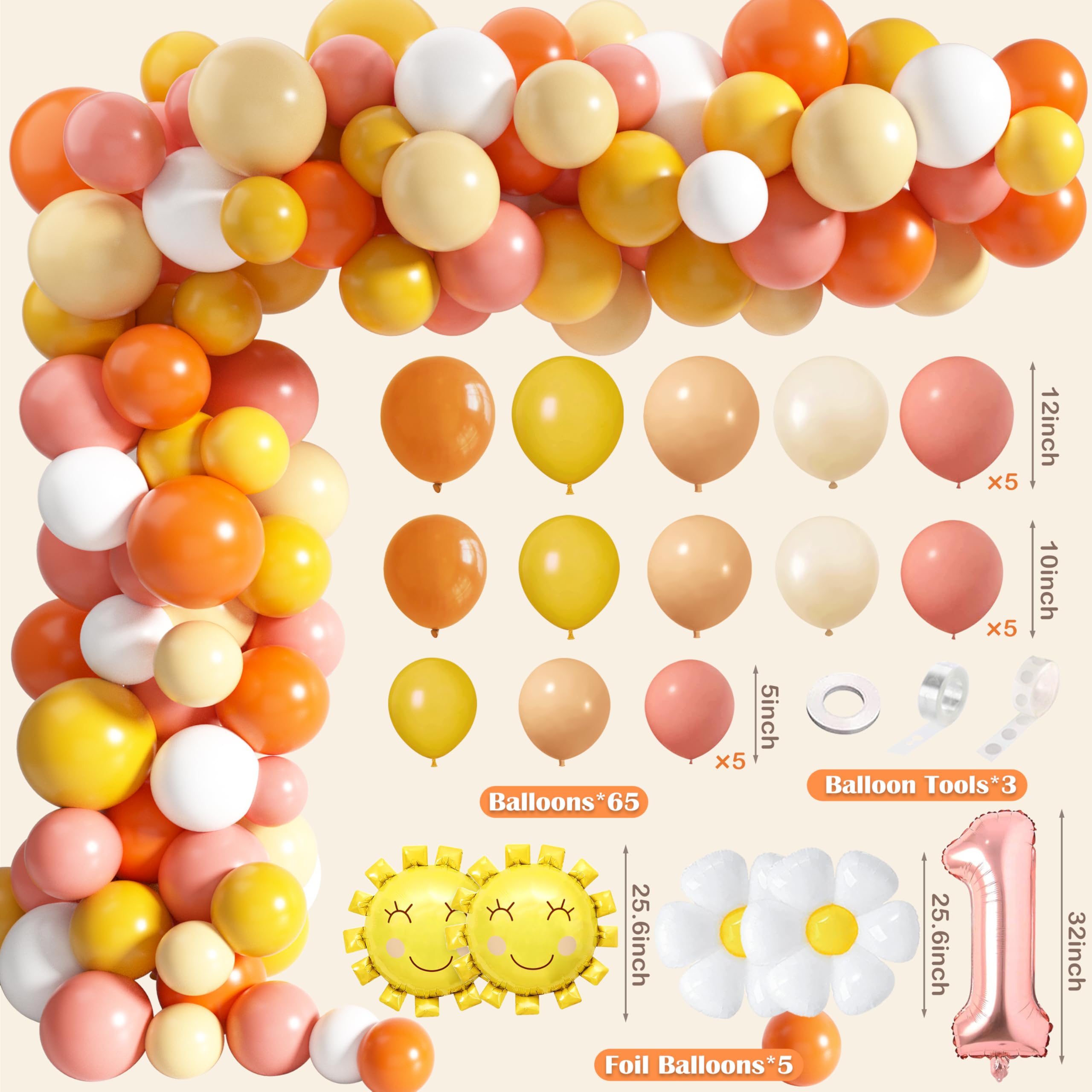 First Trip Around The Sun Birthday Decorations for Girl Boho Sun 1st Birthday Supplies First Trip Around The Sun Backdrop Balloons Garland Monthly Photo Banner Sun Theme 1st Birthday Party