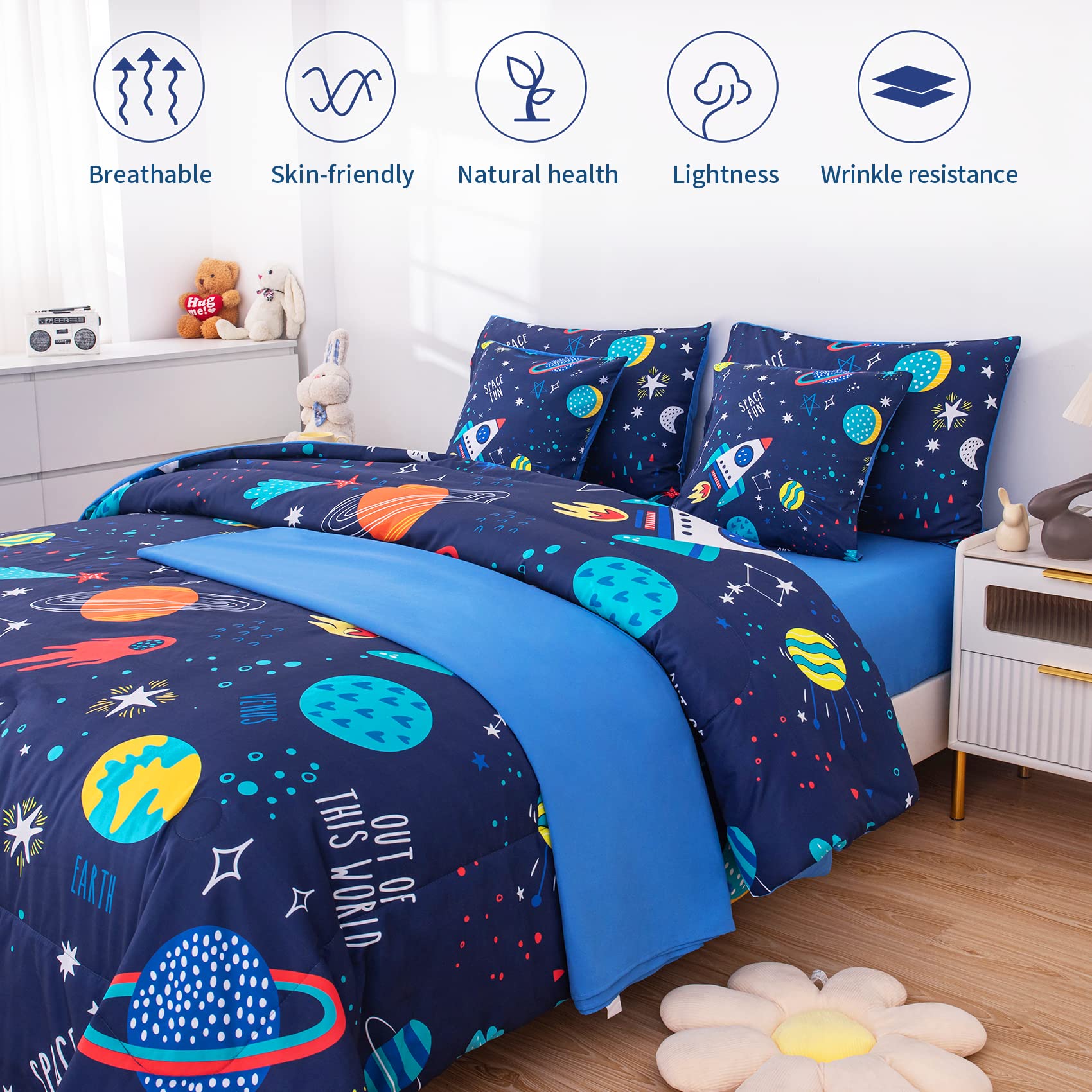 Kids Bedding Sets for Boys Girls Space Bedding,Galaxy Bedding Full Size,Kids Comforter Sets Boys 7pieces,Full Size Bedding Sets with Comforter and Sheets