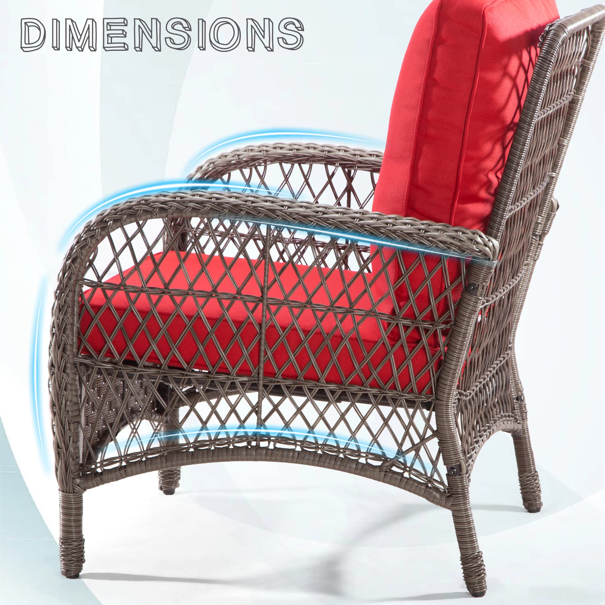 MeetLeisure Wicker Patio Chairs Set of 2 - Outdoor Rattan Chairs with Handmade PE Wicker & Olefin Fabric Cushions, Patio Rattan Chairs Suitable for Lawn Porch and Deck(Mixed Grey/Red)