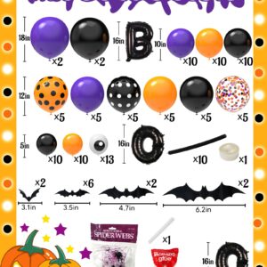 Lutoys 126 Pcs Halloween Balloon Garland Arch Kit, Eye Balloons with Spider Web, Bats, Purple Orange and Black Balloons for Halloween Birthday Supplies Halloween Party Decorations