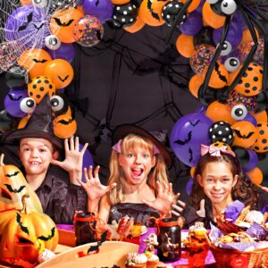 Lutoys 126 Pcs Halloween Balloon Garland Arch Kit, Eye Balloons with Spider Web, Bats, Purple Orange and Black Balloons for Halloween Birthday Supplies Halloween Party Decorations