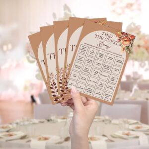 Find The Guest Bingo Bridal Shower Games,Rustic Orange Flower Bridal Shower Game Cards,Bridal Shower Games 30 Guests,Bachelorette Party Games,Wedding Games,Engagement Party Game,Shower Decoration(1)