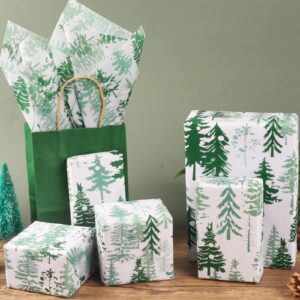 100 Sheets 20 * 14 Inches Christmas Tissue Paper for Gift Bags, Green Christmas Tree Pattern Tissue Paper for Gift Wrapping, Rustic Art Tissue for Winter Holidays Birthday Xmas New Year DIY Craft