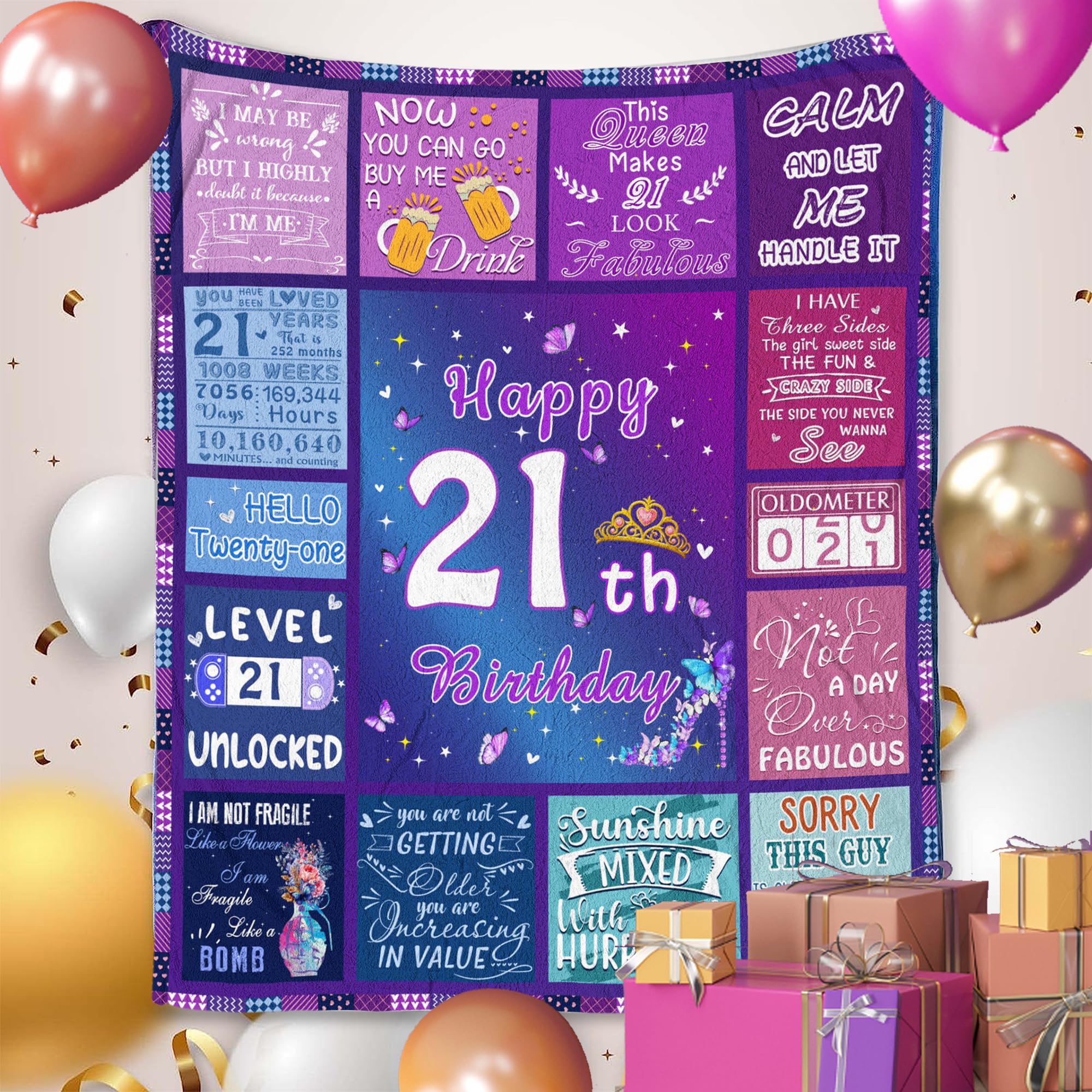 21st Birthday Gifts for Her, Women 21st birthday gifts Blanket 60"x50", 21st Bday Gift Ideas, Happy 21 Year Old Birthday Gifts, Gifts for 21 Year Old Female Bestie Sister, 21st Birthday Decorations