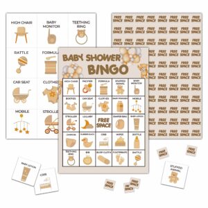 bear balloon baby shower bingo game - we can bearly wait baby sower bingo card - 24 players bingo game set indoor outdoor activities - baby shower party, gender reveal party favors supplies -a03