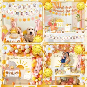 First Trip Around The Sun Birthday Decorations for Girl Boho Sun 1st Birthday Supplies First Trip Around The Sun Backdrop Balloons Garland Monthly Photo Banner Sun Theme 1st Birthday Party