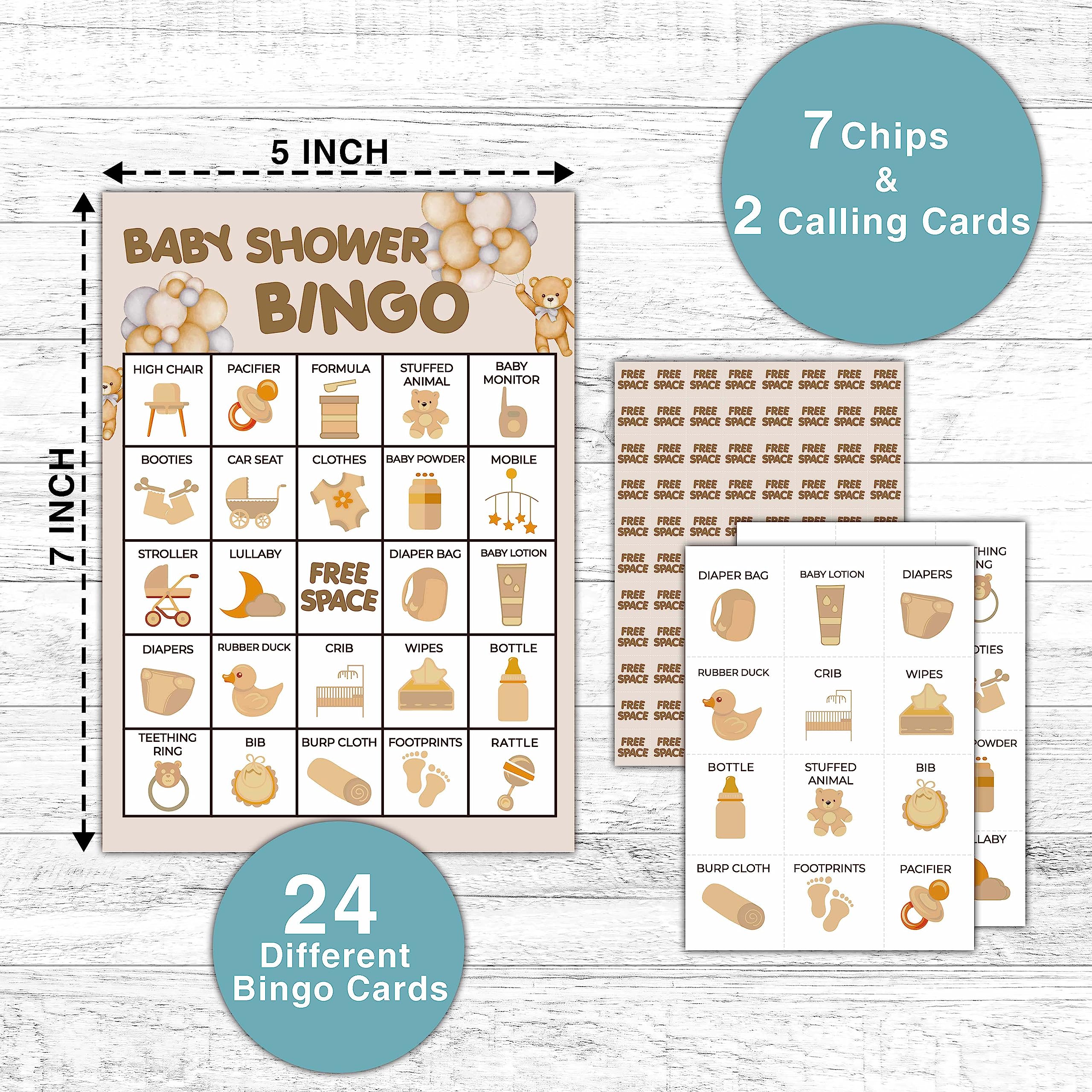 Bear Balloon Baby Shower Bingo Game - We Can Bearly Wait Baby Sower Bingo Card - 24 Players Bingo Game Set Indoor Outdoor Activities - Baby Shower Party, Gender Reveal Party Favors Supplies -A03