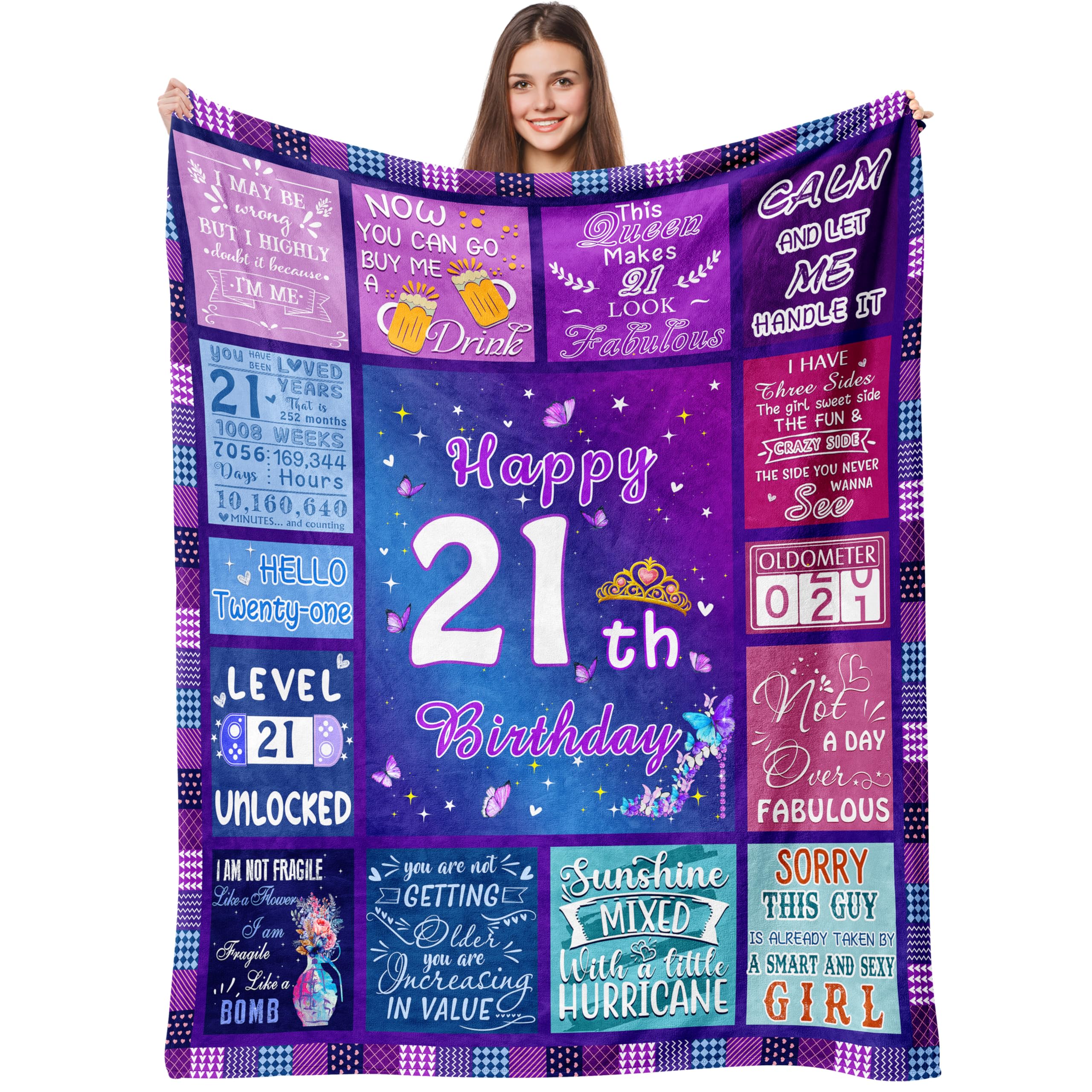 21st Birthday Gifts for Her, Women 21st birthday gifts Blanket 60"x50", 21st Bday Gift Ideas, Happy 21 Year Old Birthday Gifts, Gifts for 21 Year Old Female Bestie Sister, 21st Birthday Decorations