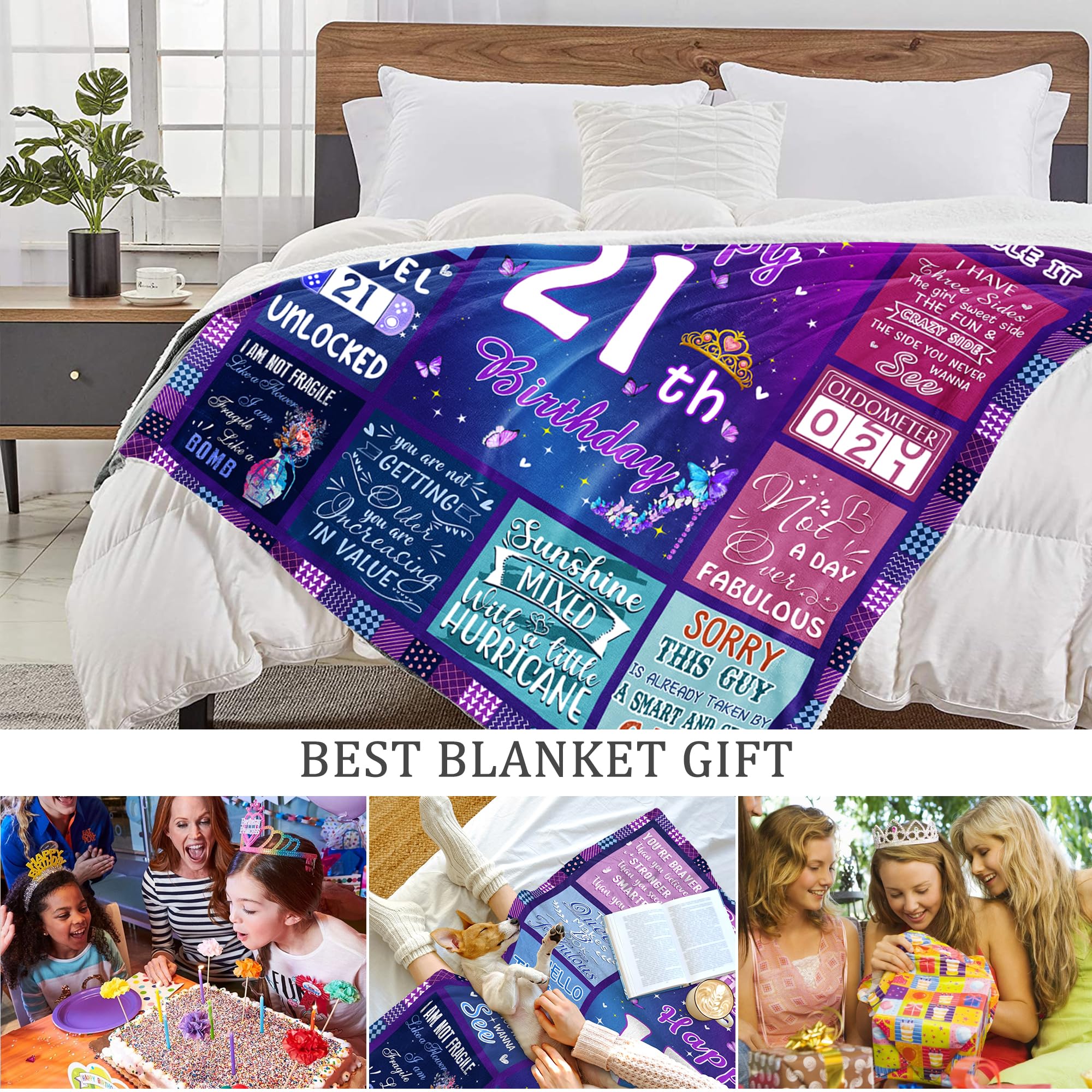 21st Birthday Gifts for Her, Women 21st birthday gifts Blanket 60"x50", 21st Bday Gift Ideas, Happy 21 Year Old Birthday Gifts, Gifts for 21 Year Old Female Bestie Sister, 21st Birthday Decorations