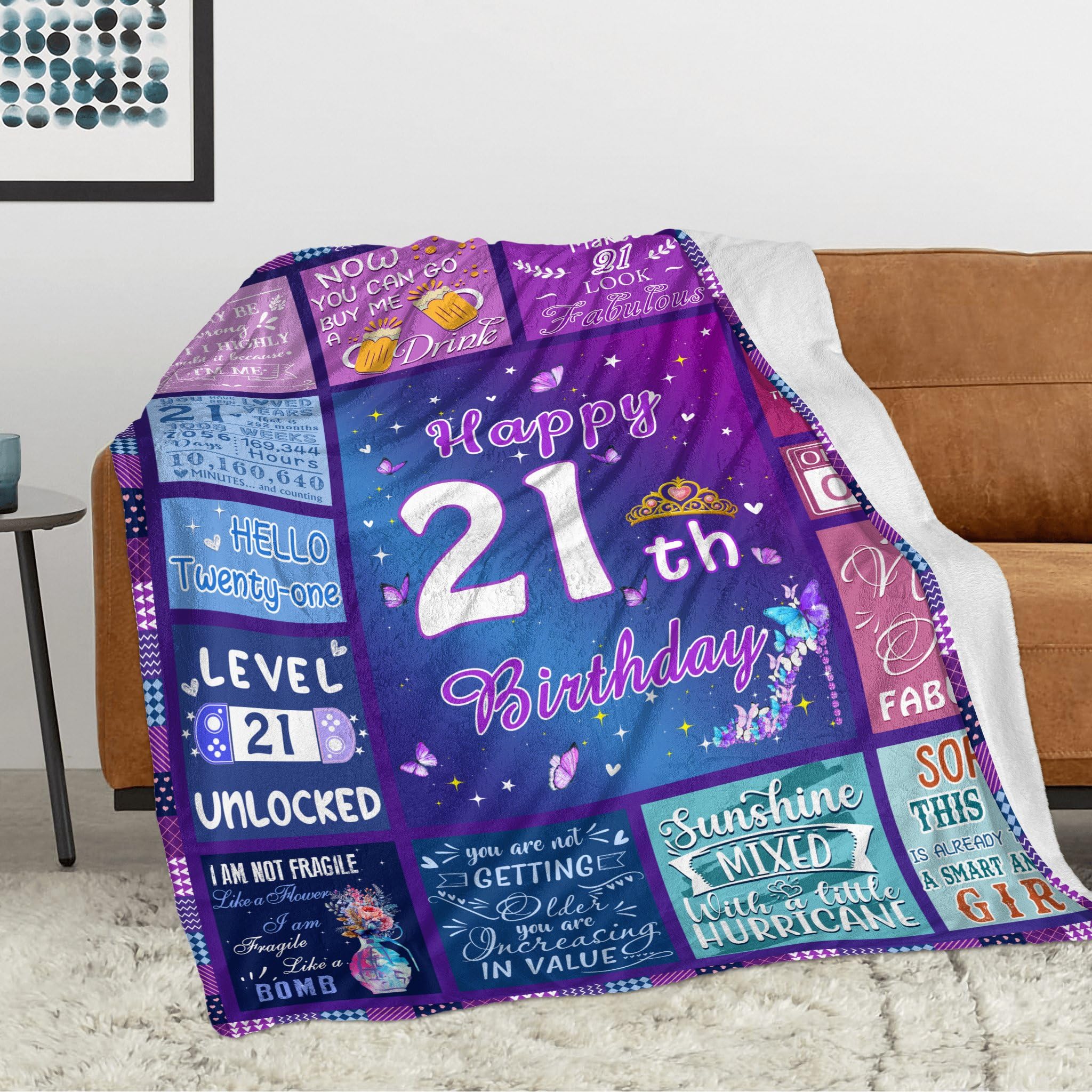 21st Birthday Gifts for Her, Women 21st birthday gifts Blanket 60"x50", 21st Bday Gift Ideas, Happy 21 Year Old Birthday Gifts, Gifts for 21 Year Old Female Bestie Sister, 21st Birthday Decorations