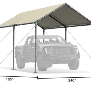 Carport Canopy 10x20 Heavy Duty, Metal Carport Waterproof Carport Garage Tent Outdoor for Car Tuck Boat SUV Party (Beige)