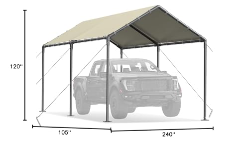 Carport Canopy 10x20 Heavy Duty, Metal Carport Waterproof Carport Garage Tent Outdoor for Car Tuck Boat SUV Party (Beige)