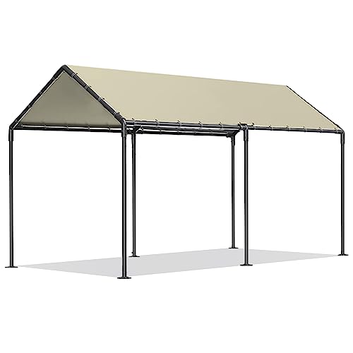 Carport Canopy 10x20 Heavy Duty, Metal Carport Waterproof Carport Garage Tent Outdoor for Car Tuck Boat SUV Party (Beige)