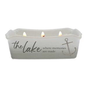 pavilion - at the lake - 12-ounce wax reveal natural soy wax 3 wick candle, jasmine scented, hidden message candle, lake house décor, 1 count, 7.5 x 3.5 x 2.25-inch, gray