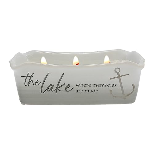 Pavilion - at The Lake - 12-Ounce Wax Reveal Natural Soy Wax 3 Wick Candle, Jasmine Scented, Hidden Message Candle, Lake House Décor, 1 Count, 7.5 x 3.5 x 2.25-inch, Gray