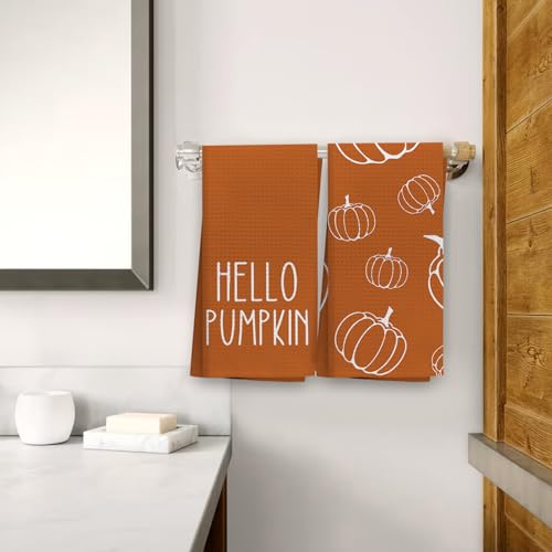 OHSUL Fall Kitchen Towels Decor, Autumn Pumpkin Decor, Fall Hand Dish Towels, Fall Autumn Decor Decorations for Home, Fall Bathroom Decor, Housewarming Gifts, Set of 2