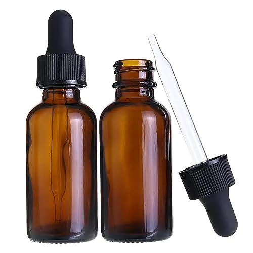 VIGOR PATH 2-Pack Amber Glass Dropper Bottles - Complete with Tapered Glass Droppers for Essential Oil or Any Liquids (2oz/60ml)