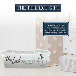 Pavilion - at The Lake - 12-Ounce Wax Reveal Natural Soy Wax 3 Wick Candle, Jasmine Scented, Hidden Message Candle, Lake House Décor, 1 Count, 7.5 x 3.5 x 2.25-inch, Gray