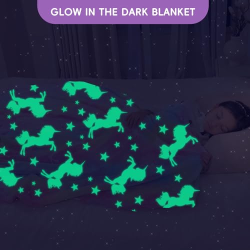 Unicorn Blanket Glow in The Dark Unicorn Throw Blanket Gifts for Girls 4-6 6-8 8-12 Super Soft Glow in The Dark Unicorn Baby Blanket Gifts for Girls Birthday 50''x60''