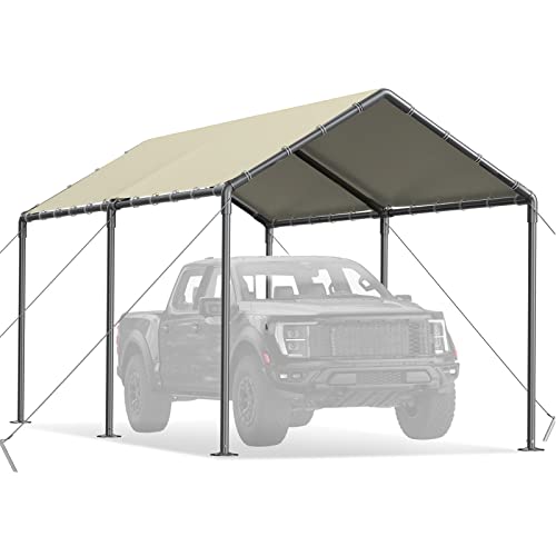 Carport Canopy 10x20 Heavy Duty, Metal Carport Waterproof Carport Garage Tent Outdoor for Car Tuck Boat SUV Party (Beige)