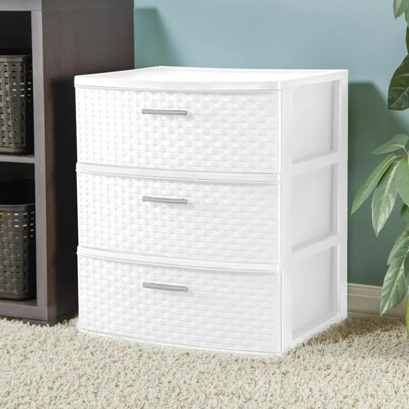 3 Drawer Wide Weave Tower,With handle White