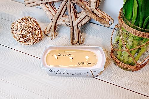 Pavilion - at The Lake - 12-Ounce Wax Reveal Natural Soy Wax 3 Wick Candle, Jasmine Scented, Hidden Message Candle, Lake House Décor, 1 Count, 7.5 x 3.5 x 2.25-inch, Gray