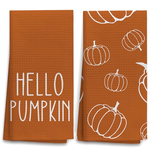 OHSUL Fall Kitchen Towels Decor, Autumn Pumpkin Decor, Fall Hand Dish Towels, Fall Autumn Decor Decorations for Home, Fall Bathroom Decor, Housewarming Gifts, Set of 2