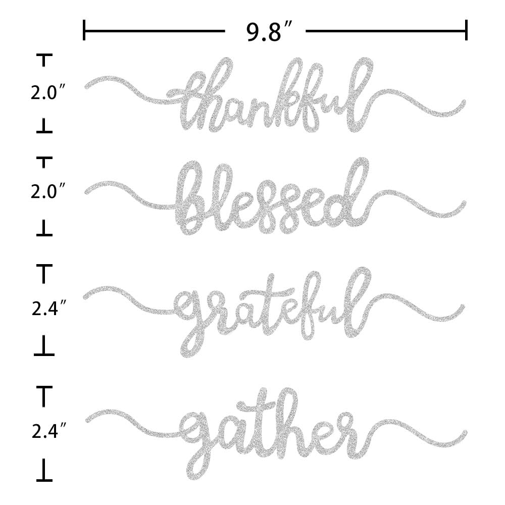 Aukolass 8 Pcs Thanksgiving Plate Cards, Thanksgiving Table Decorations Grateful Thankful Blessed Gather Place Card Plate Decors for Home Party (Silver)