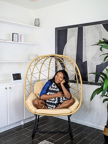 YITAHOME Egg Chair with Stand Outdoor Indoor Egg Lounge Chair with Cushion Wicker Chair PE Rattan Chair Included for Patio, Garden, Backyard, Porch, Beige