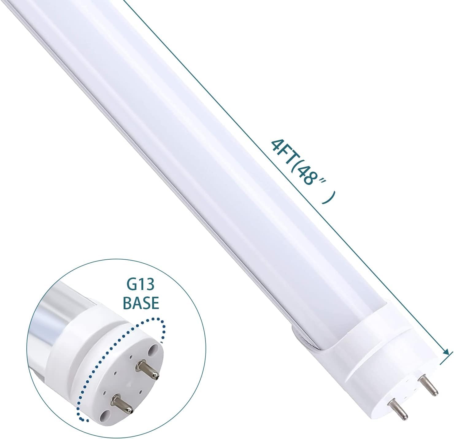 H&B Luxuries 4FT LED T8 Ballast Bypass Type B Light Tube, 18W, Single-Ended & Dual-Ended Connection, 2340LM, G13 Base,T8 T10 T12 Fluorescent Bulbs Replacement, UL & DLC - 4000K (5Pcs)