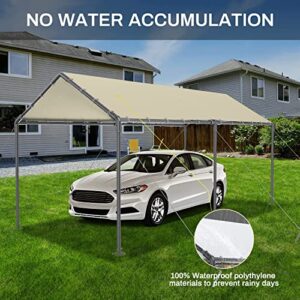 Carport Canopy 10x20 Heavy Duty, Metal Carport Waterproof Carport Garage Tent Outdoor for Car Tuck Boat SUV Party (Beige)