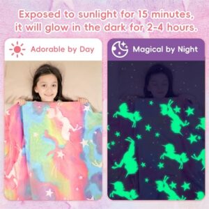 Unicorn Blanket Glow in The Dark Unicorn Throw Blanket Gifts for Girls 4-6 6-8 8-12 Super Soft Glow in The Dark Unicorn Baby Blanket Gifts for Girls Birthday 50''x60''