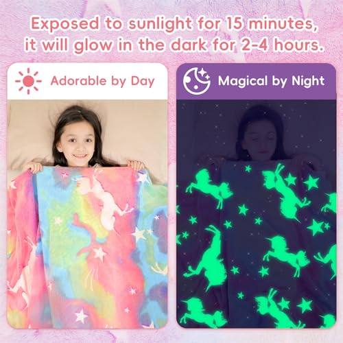 Unicorn Blanket Glow in The Dark Unicorn Throw Blanket Gifts for Girls 4-6 6-8 8-12 Super Soft Glow in The Dark Unicorn Baby Blanket Gifts for Girls Birthday 50''x60''