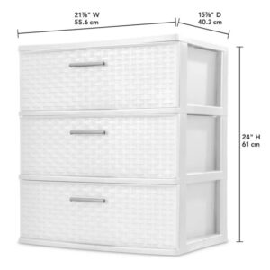 3 Drawer Wide Weave Tower,With handle White